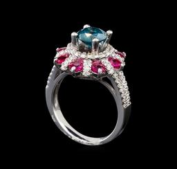 14KT White Gold 1.89 ctw Fancy Blue Diamond and Ruby Ring