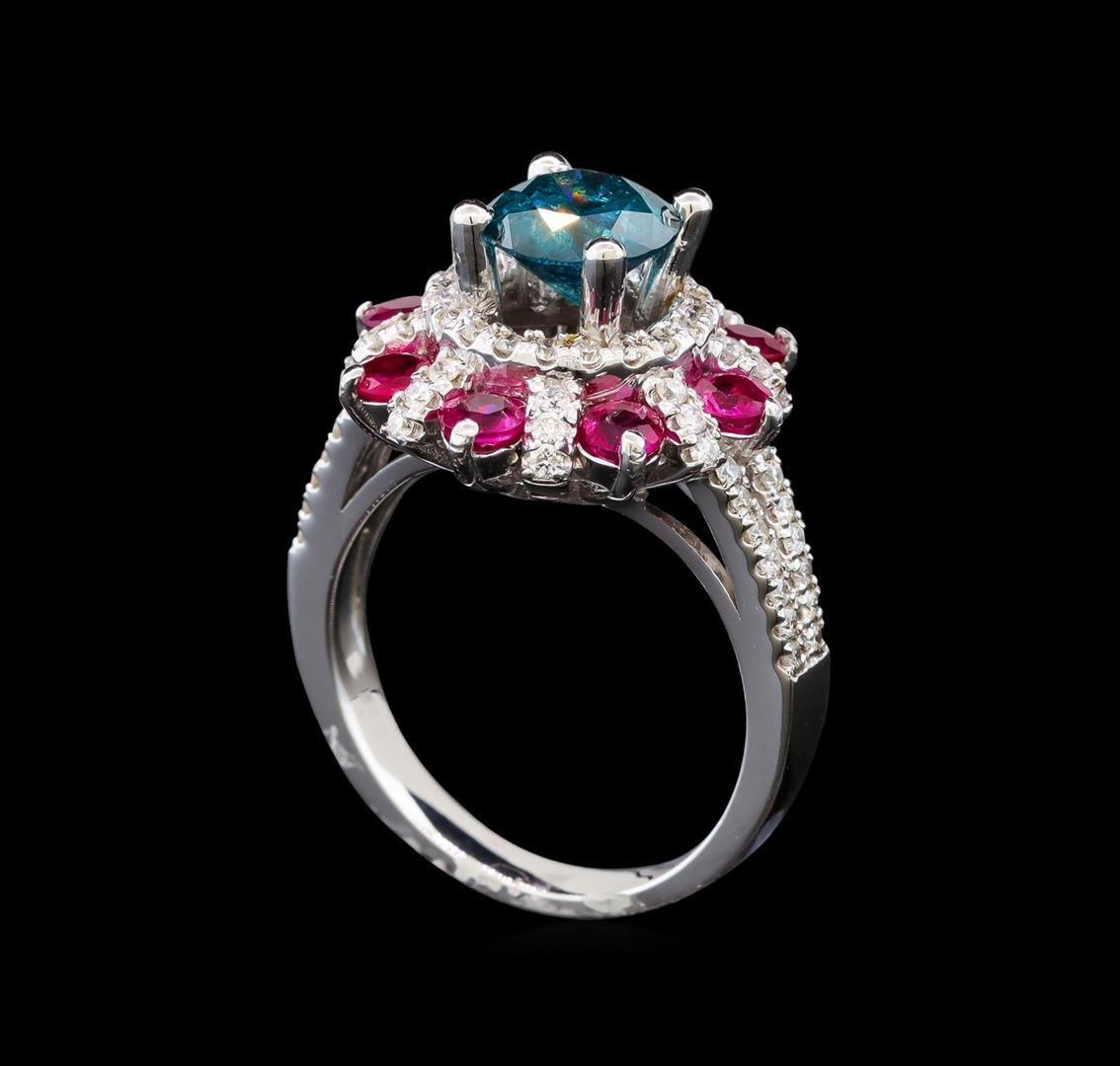 14KT White Gold 1.89 ctw Fancy Blue Diamond and Ruby Ring