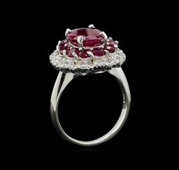 GIA Cert 4.54 ctw Ruby and Diamond Ring - 14KT White Gold