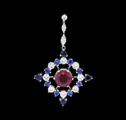 2.22 ctw Ruby, Sapphire and Diamond Pendant - 14KT White Gold