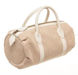 Hermes Beige Canvas Sac Polochon M Shoulder Bag