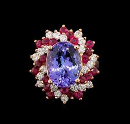 14KT Rose Gold 7.95 ctw Tanzanite, Ruby and Diamond Ring
