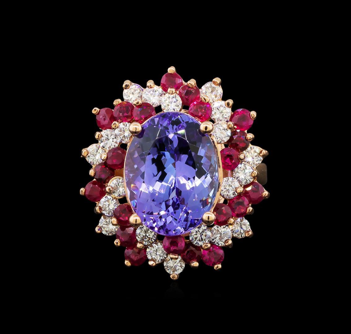 14KT Rose Gold 7.95 ctw Tanzanite, Ruby and Diamond Ring