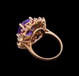 14KT Rose Gold 7.95 ctw Tanzanite, Ruby and Diamond Ring
