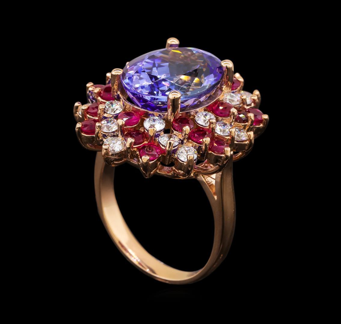 14KT Rose Gold 7.95 ctw Tanzanite, Ruby and Diamond Ring