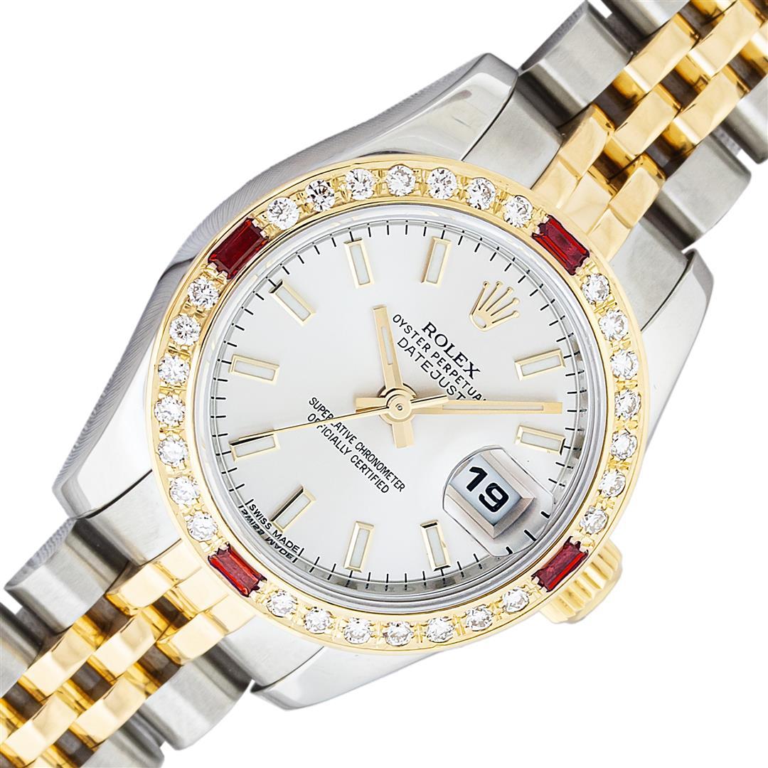 Rolex Quickset 2T Silver Index Diamond & Ruby Datejust Wristwatch 26MM