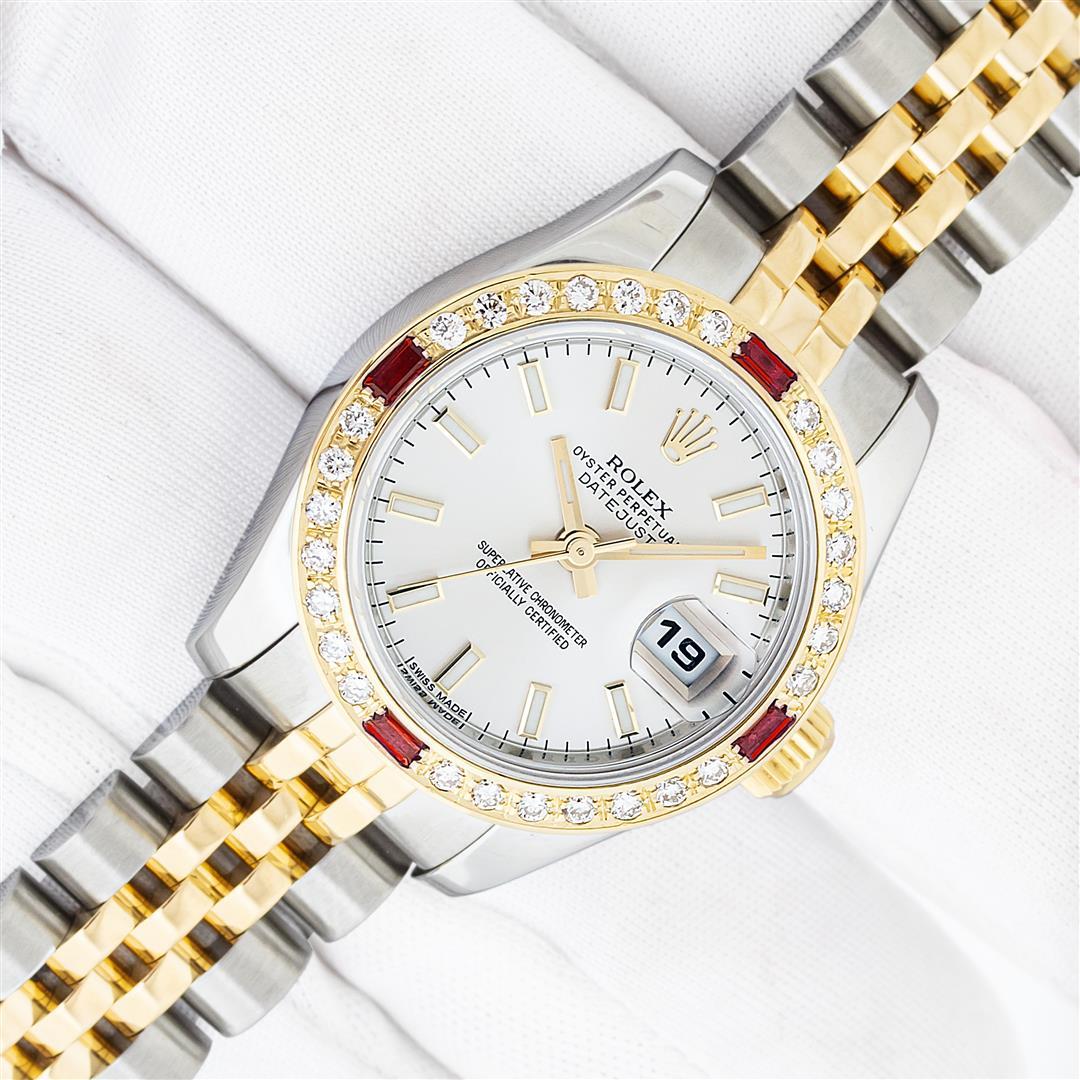 Rolex Quickset 2T Silver Index Diamond & Ruby Datejust Wristwatch 26MM