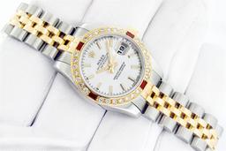 Rolex Quickset 2T Silver Index Diamond & Ruby Datejust Wristwatch 26MM