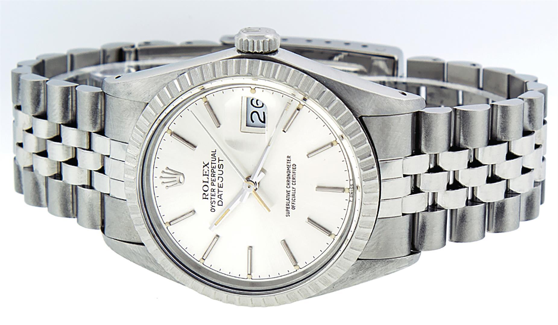 Rolex Mens Stainless Steel 36MM Silver Index Engine Turn Datejust Wristwatch