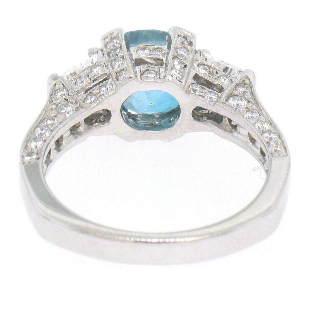 NEW 18k White Gold 3.91 ctw Oval Brilliant Blue Zircon Diamond Accents Ring Sz 6