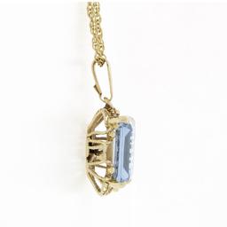 Vintage 14k Gold Blue Stone Solitaire In Open Twisted Wire 18" Pendant Necklace