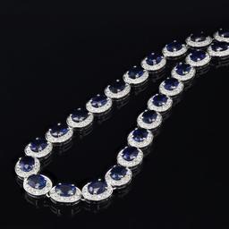 40.89 ctw Blue Sapphire and 6.02 ctw Diamond 14K White Gold Necklace