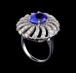 4.17 ctw Tanzanite and Diamond Ring - 14KT White Gold