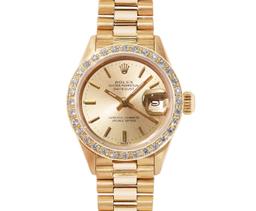 Rolex Ladies Quickset 18K Yellow Gold Diamond Bezel President 26MM