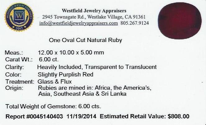 6.00 ctw Oval Cut Natural Ruby