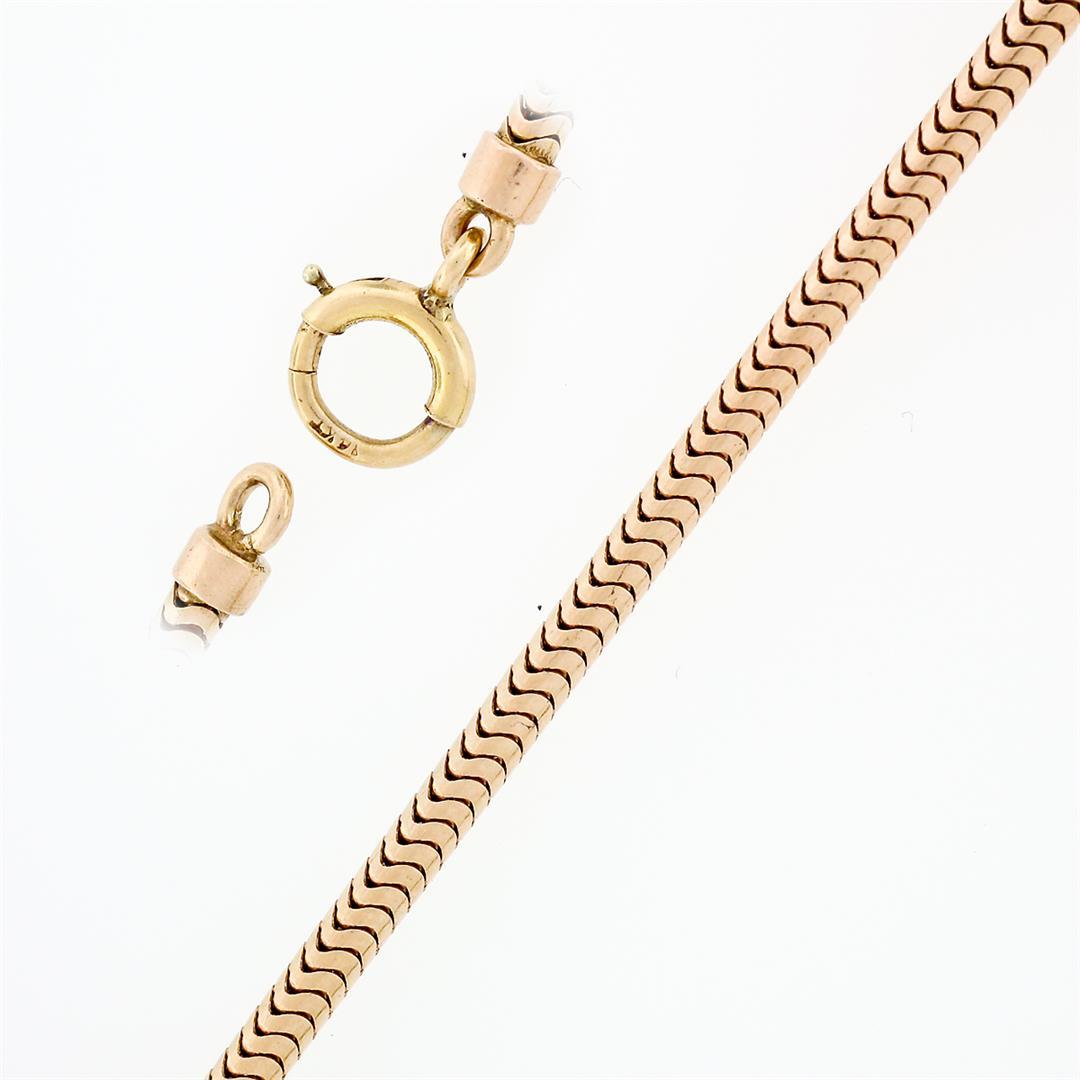 Retro Vintage 14k Rose & Green Gold Snake Link Faceted Marquise Fringe Necklace