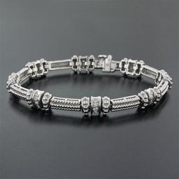 Fancy 14K White Gold 0.72 ctw Diamond Section & Triple Twisted Wire Link Bracele