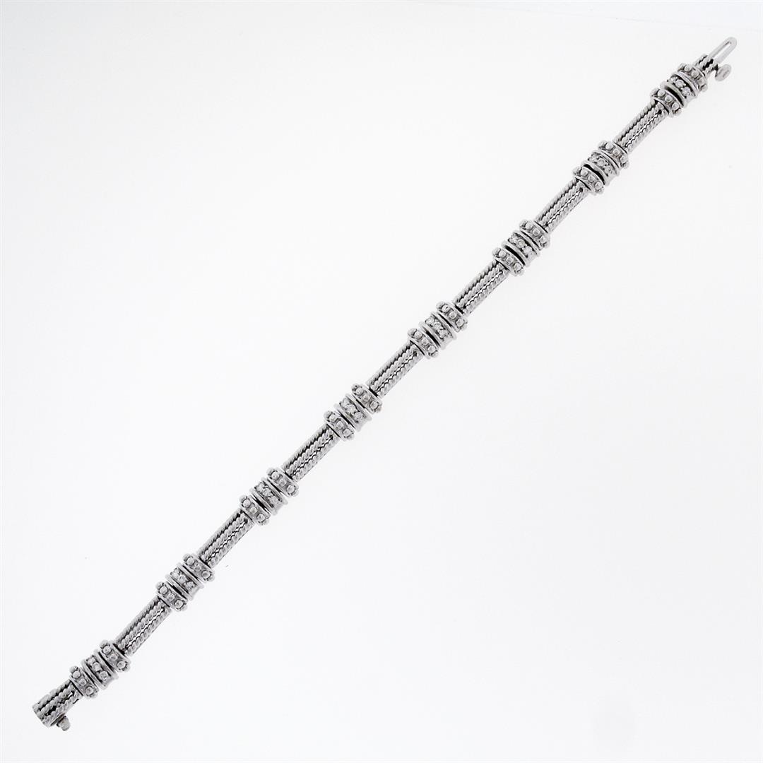 Fancy 14K White Gold 0.72 ctw Diamond Section & Triple Twisted Wire Link Bracele