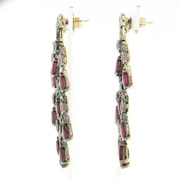 18k Two Tone Gold 17.48 ctw GIA Pear Ruby & Diamond Large Drop Chandelier Earrin