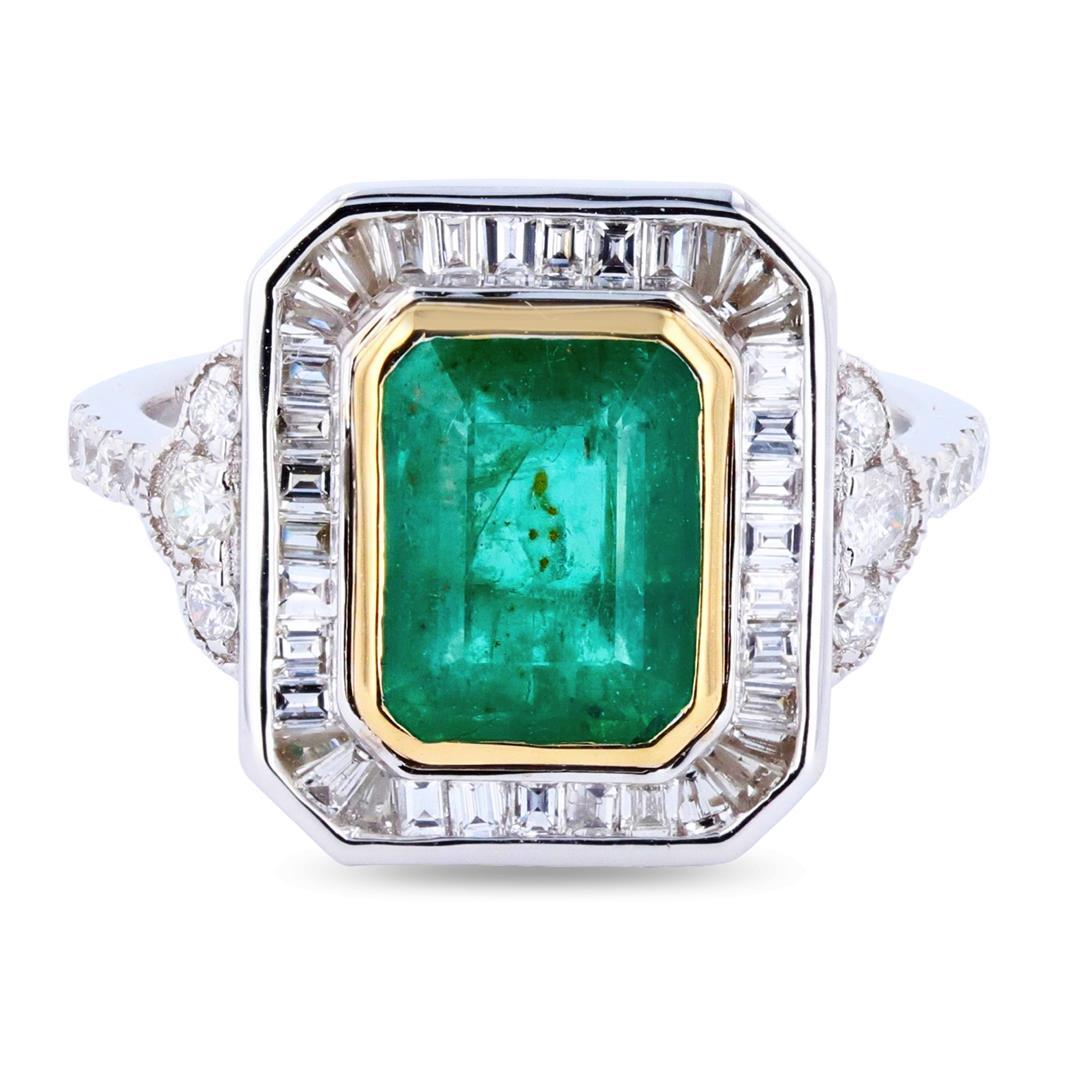 2.53 ctw Emerald and 0.83 ctw Diamond 18K White and Yellow Gold Ring