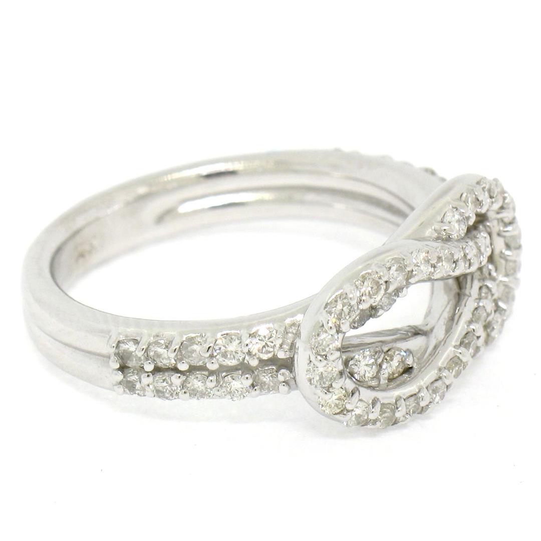 14K White Gold 1.05 ctw Round Brilliant Diamond Interlocking Loop Love Knot Ring