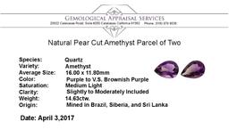 14.63 ctw. Natural Pear Cut Amethyst Parcel of Two