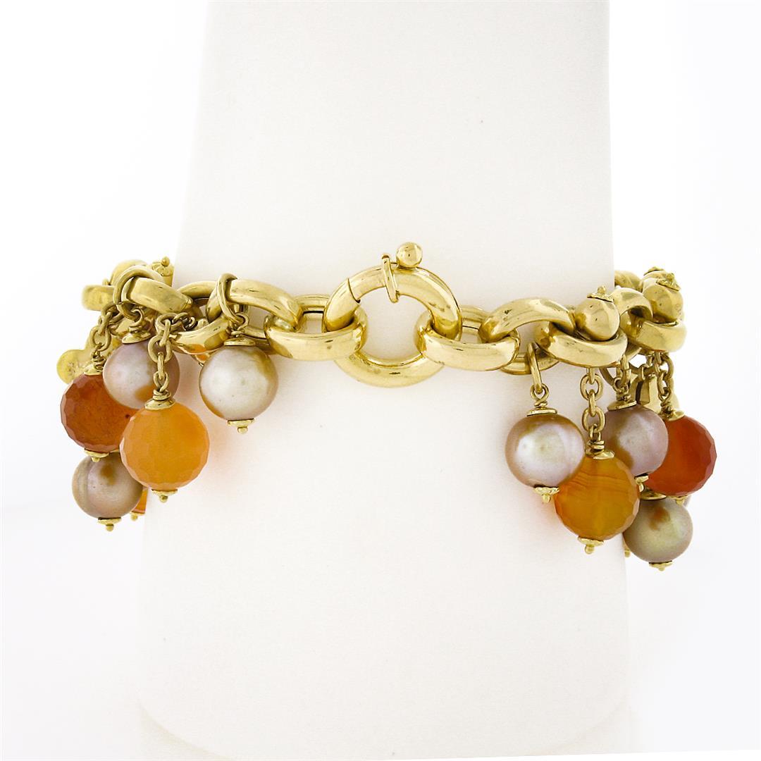 Bonato 18k Gold Diamond Flower Pearl Orange Quartz Beaded Dangle Charm Bracelet