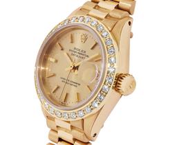 Rolex Ladies Quickset 18K Yellow Gold Diamond Bezel President 26MM