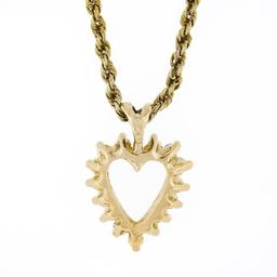 14K Yellow Gold 0.30 ctw Round Diamond Open Heart Pendant w/ Rope Chain Necklace