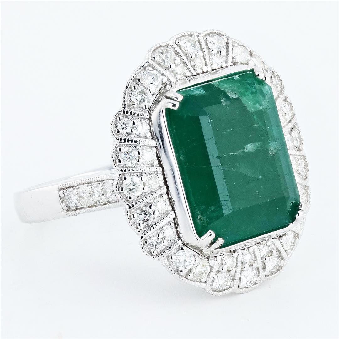 8.68 ctw Emerald and 0.79 ctw Diamond 14K White Gold Ring