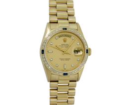 Rolex Mens Quickset 18K Yellow Gold Factory Champagne Diamond Dial Day Date Pres