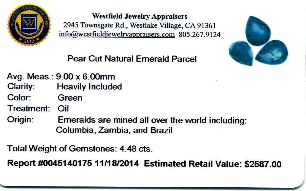 4.48 ctw Pear Cut Natural Emerald Parcel