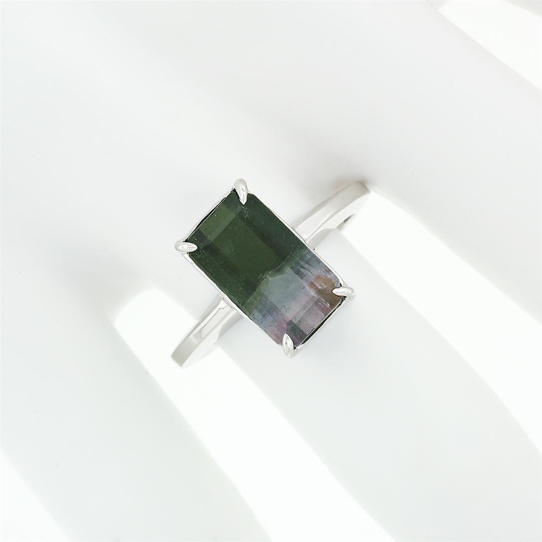 14k White Gold 3.44 ctw Emerald Pink & Green Watermelon Tourmaline Solitaire Rin