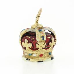 Vintage British 9K Gold Imperial State Crown w/ Multicolor Enamel Charm Pendant