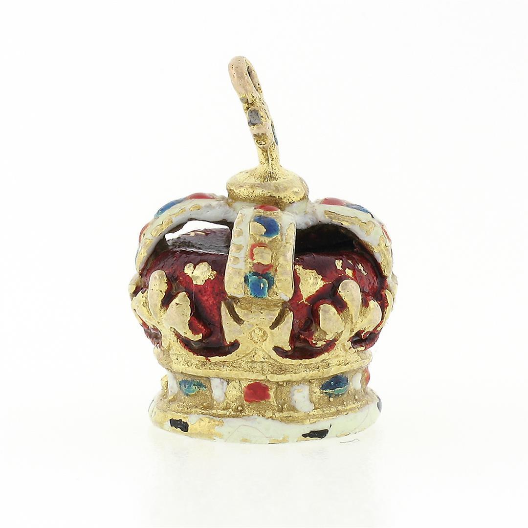 Vintage British 9K Gold Imperial State Crown w/ Multicolor Enamel Charm Pendant