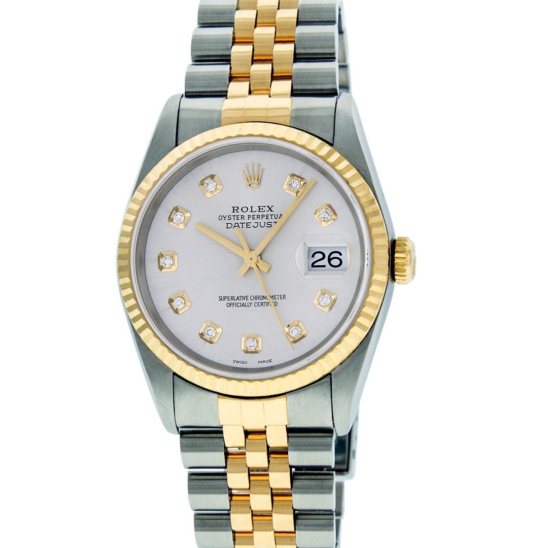 Rolex Mens Two Tone Silver Diamond Datejust Wristwatch 36MM