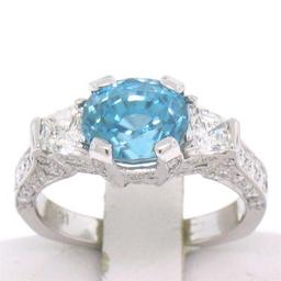 NEW 18k White Gold 3.91 ctw Oval Brilliant Blue Zircon Diamond Accents Ring Sz 6