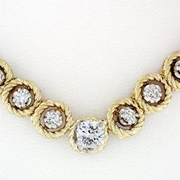 14K Gold 2.21 ctw Brilliant Diamond Twisted Cable Circle Link 15" Choker Necklac