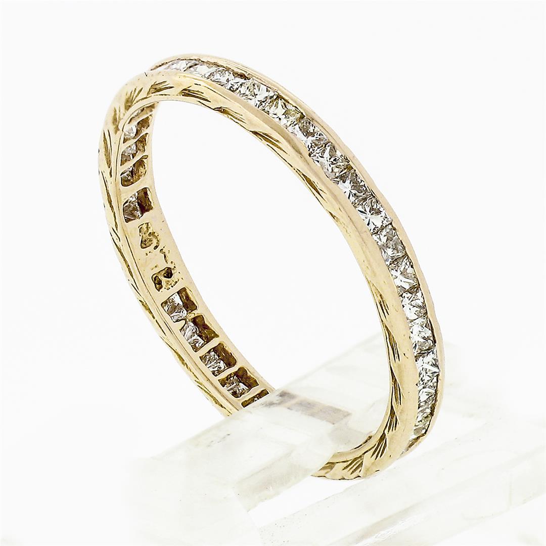 Vintage 18k Gold 0.85 ctw Channel Princess Cut Diamond Eternity Wedding Band Rin