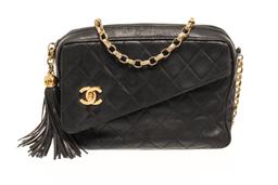 Chanel Black Leather Diagnorial Camera Bag