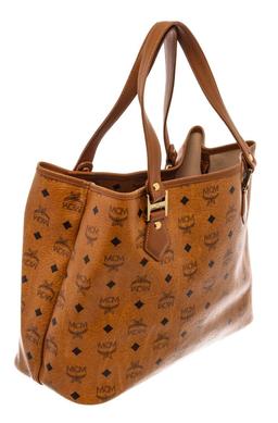 MCM Brown Visetos Leather-Trimmed Tote Bag