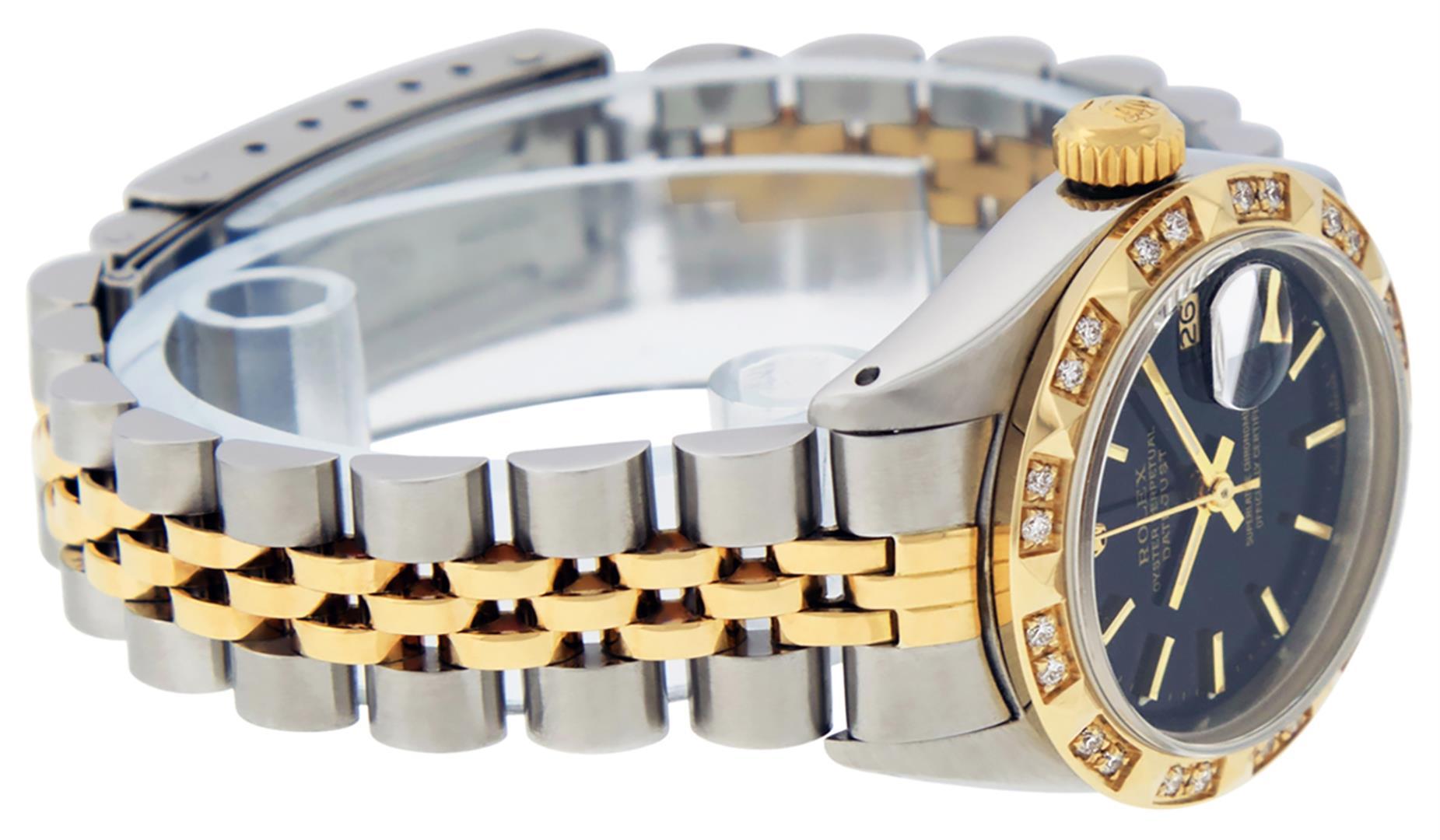 Rolex Ladies 2T Yellow Gold & Stainless Steel Black Index & Pyramid Diamond Wris