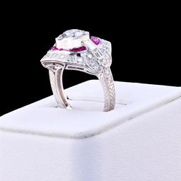 1.30 ctw Diamond and 0.65 ctw Ruby Platinum Ring (2.07 ctw Diamonds)