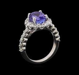 3.48 ctw Tanzanite and Diamond Ring - 14KT White Gold