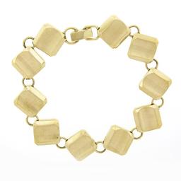 14k Yellow Gold 6.5" Concave Brushed & Polished Finish Unique Link Bracelet