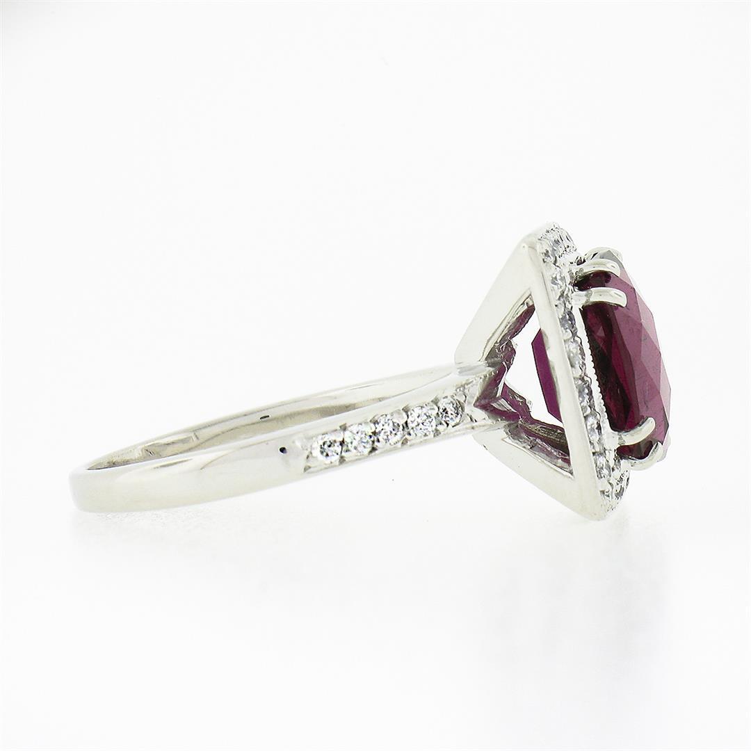 14k White Gold 5.6 ctw GIA Cushion Rubellite Tourmaline Diamond Halo Cocktail Ri