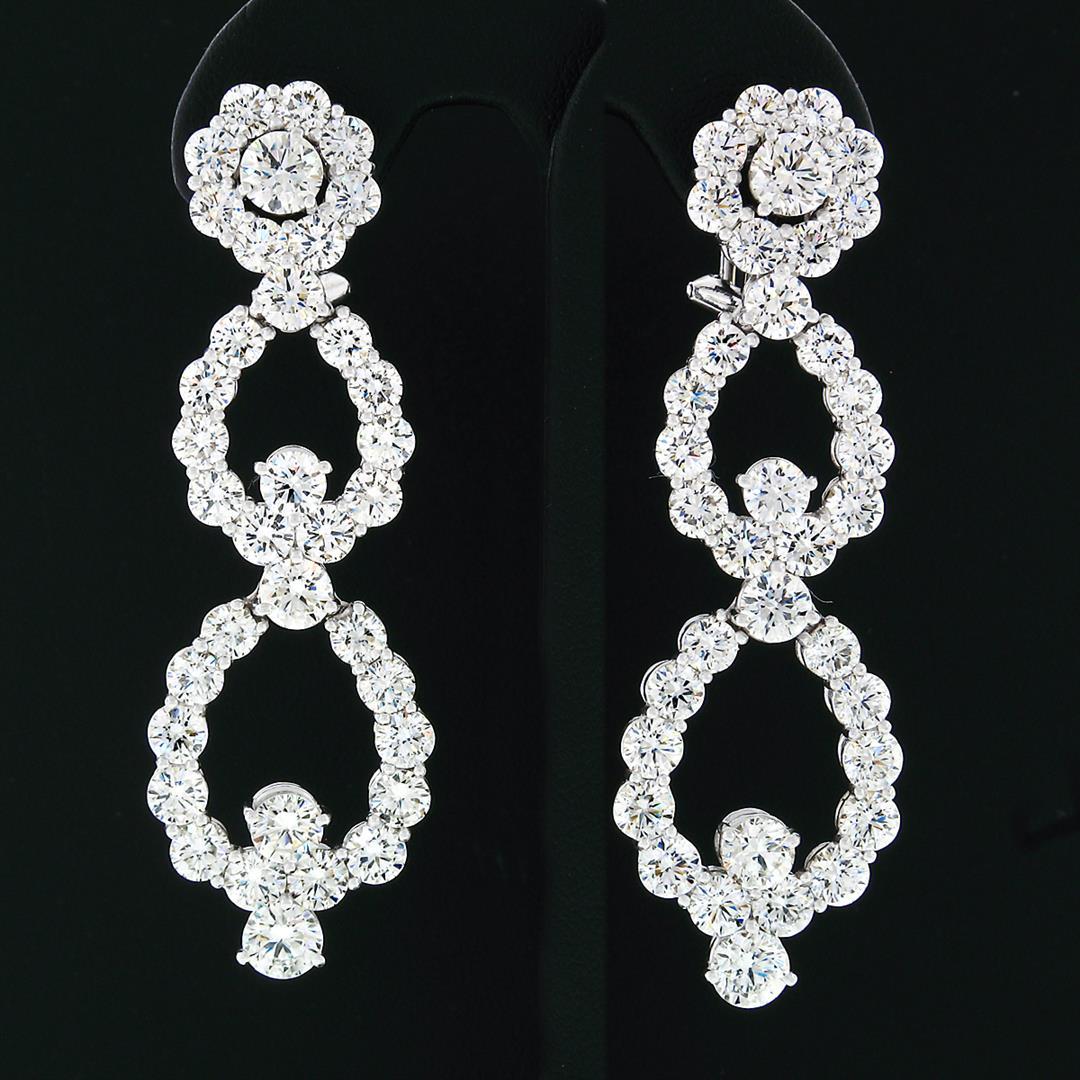 Platinum 14.92 ctw Round VVS G Diamond Long Dangle Drop Fiery Statement Earrings