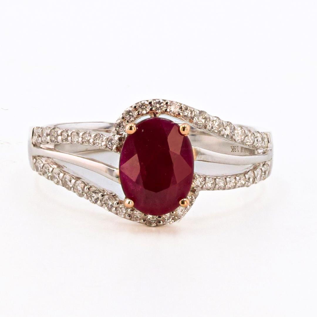 1.30 ctw BURMA Ruby and 0.34 ctw Diamond 18K White and Rose Gold Ring (GIA CERTI