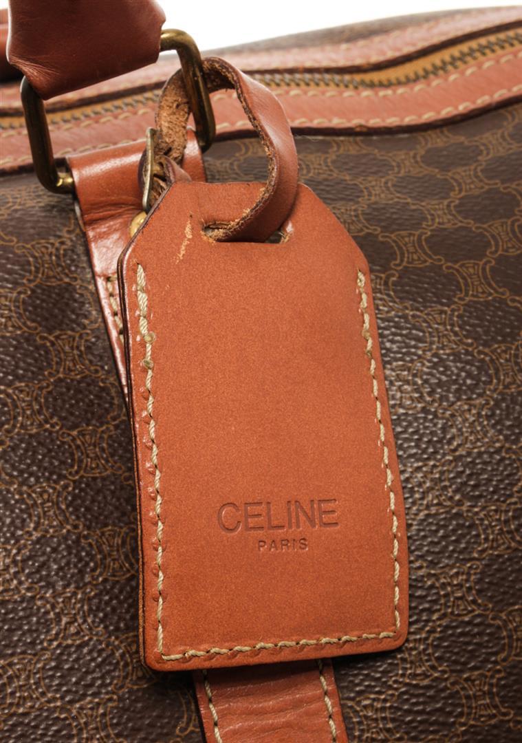 Celine Brown Coated Canvas Macadam Two Way Travel Bag