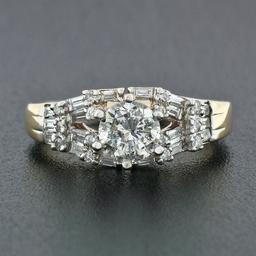 14k TT Gold 1.48 ctw Round Brilliant & Baguette Cut Diamond Engagement Band Ring